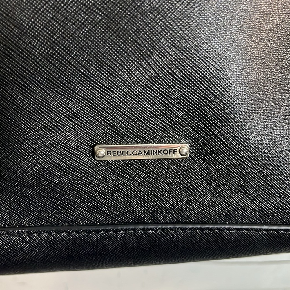 NWOT REBECCA MINKOFF GENUINE Black Leather Tote Bag lg in Black - Picture 2 of 8